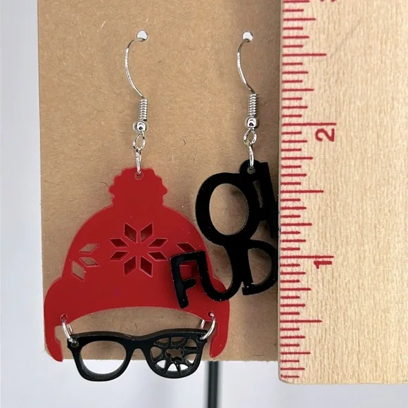 The Christmas Story Dangle Earrings Acrylic “Oh Fudge” - Picture 2 of 2